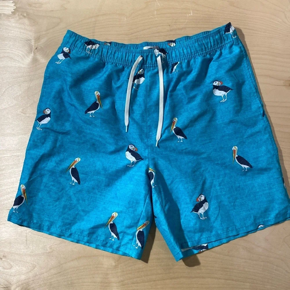 Old Navy Teal Puffin Print Swim Trunks XL (EX)
